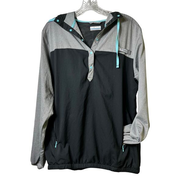 Columbia‎ PFG Tamiami Hoodie Black With Teal and Gray S  (2614) - Picture 1 of 6